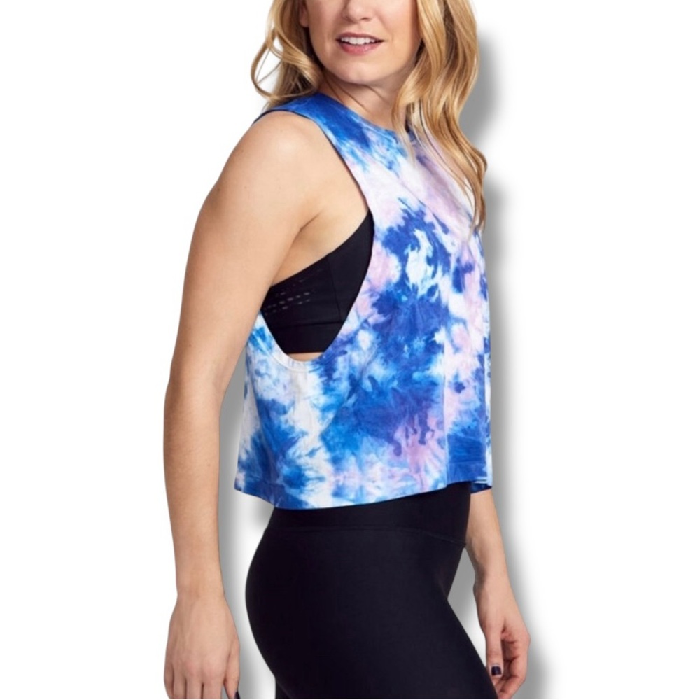 Spiritual Gangster X Soul Cycle Collab Blue and Pink Tie-Dye Muscle Tee